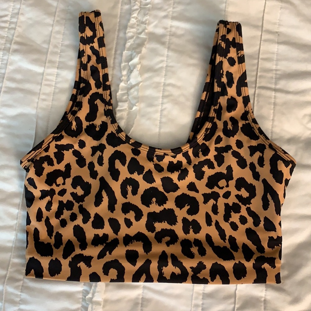 Balance Athletica Leopard Print Sports Bra in Tan and Black